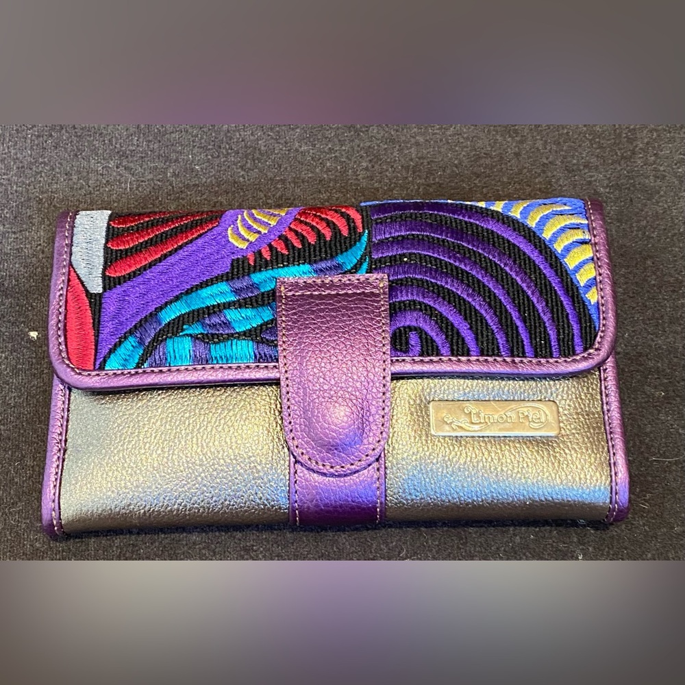 Limon Piel Embroidered Colorful Trifold Wallet Clutch New Without Tag